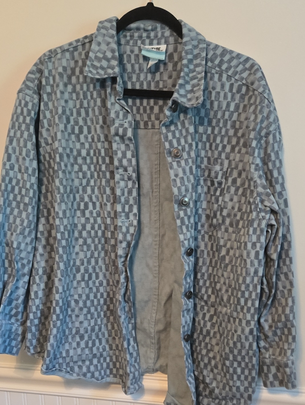 Light Blue Checkered Men's Shirt Jacket - Lightweight Overshirt